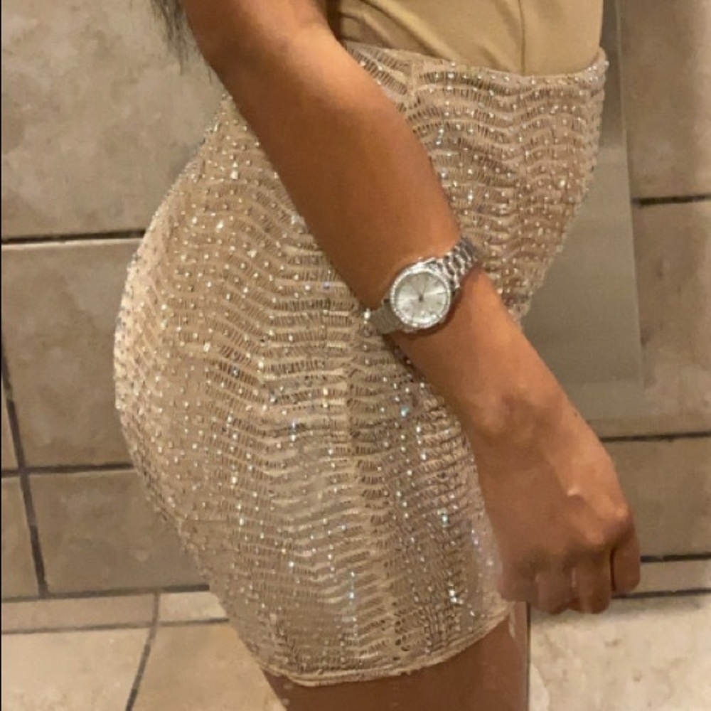 Nude bedazzled skirt